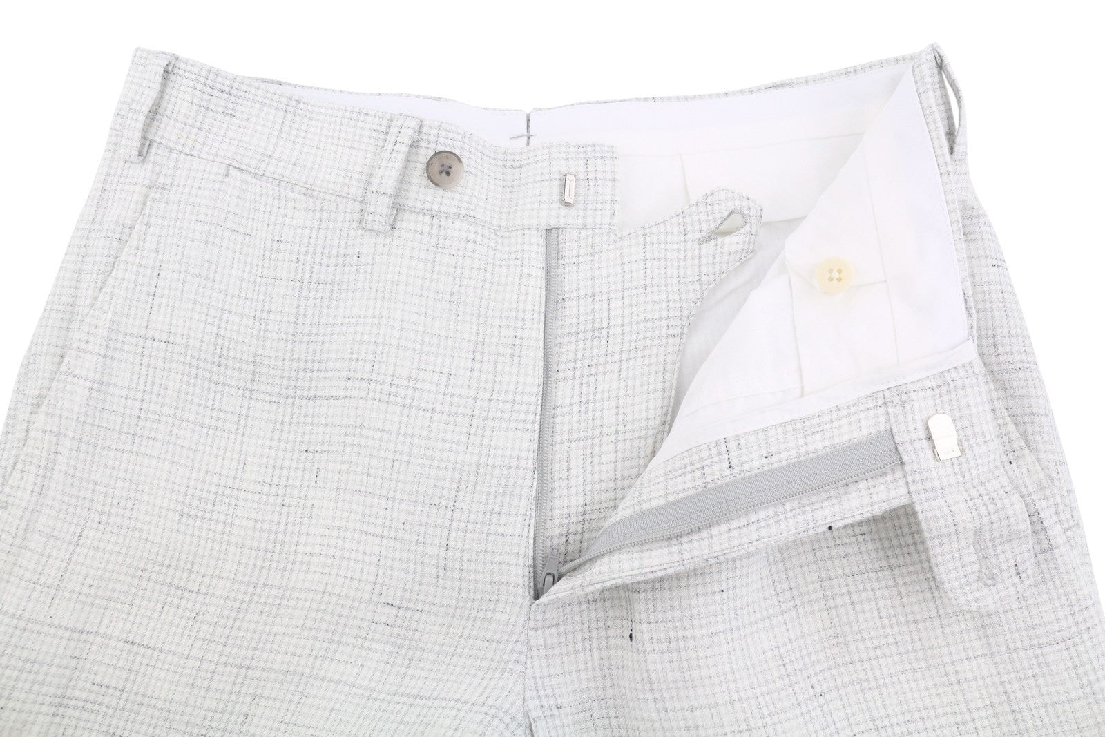 SUITSUPPLY Soho Men Trousers UK26R Light Grey Pure Linen Patterned Tapered Fit