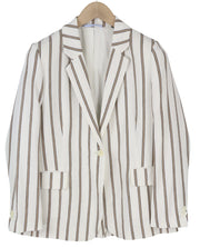 GANT Women Blazer EU36 Off-White Pinstriped Linen Blend Notch Lapel Button-Up