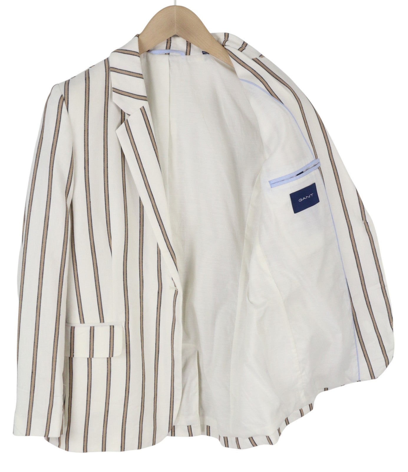 GANT Women Blazer EU36 Off-White Pinstriped Linen Blend Notch Lapel Button-Up