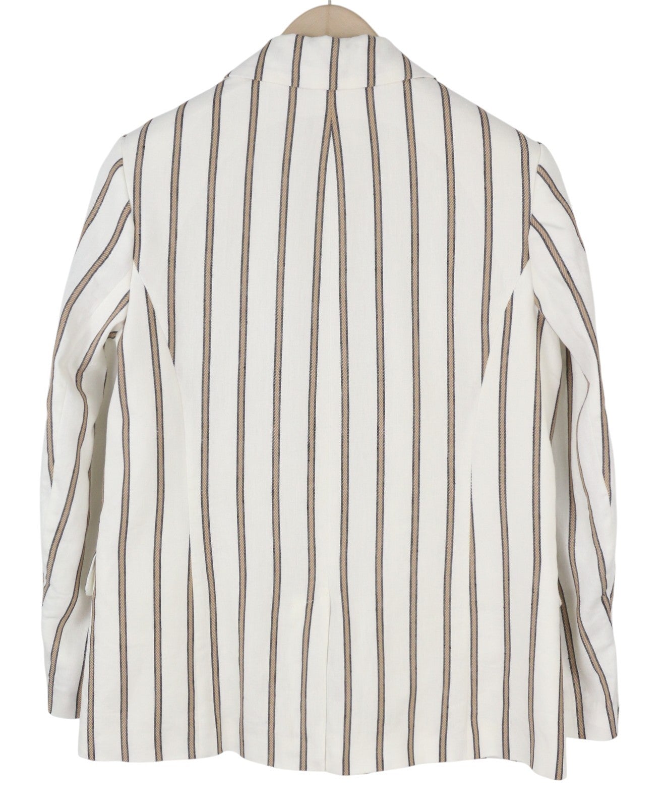 GANT Women Blazer EU36 Off-White Pinstriped Linen Blend Notch Lapel Button-Up