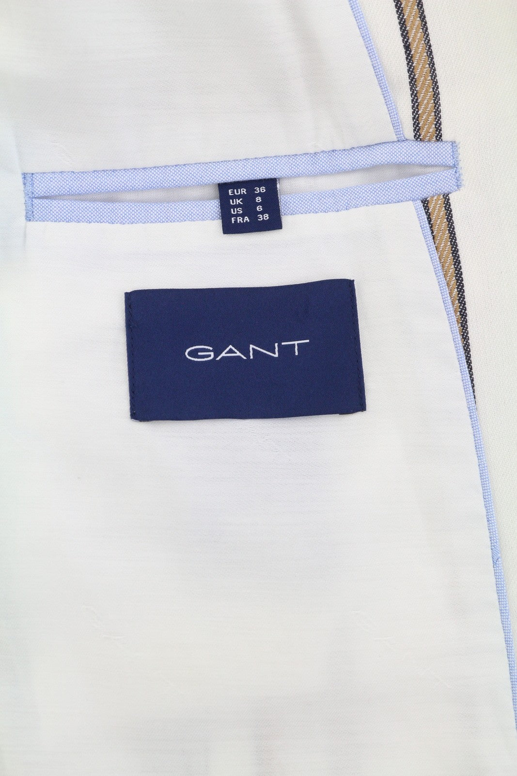 GANT Women Blazer EU36 Off-White Pinstriped Linen Blend Notch Lapel Button-Up