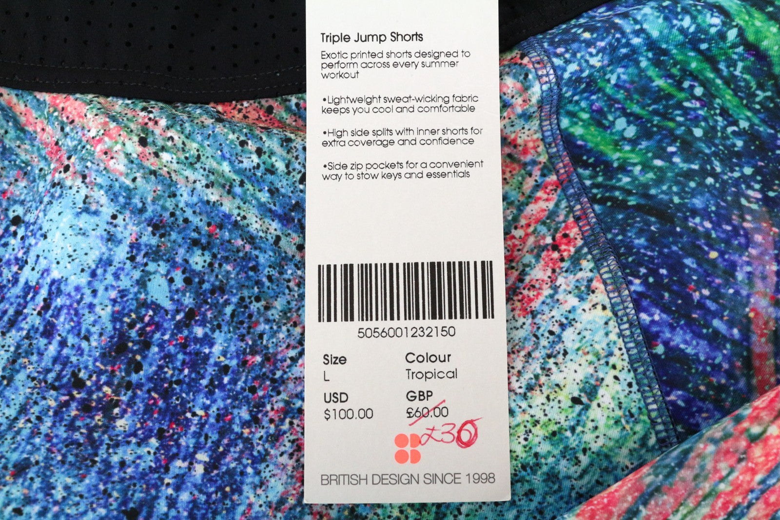 SWEATY BETTY Triple Jump Women's Shorts L Blue Printed Lightweight Summer Wear