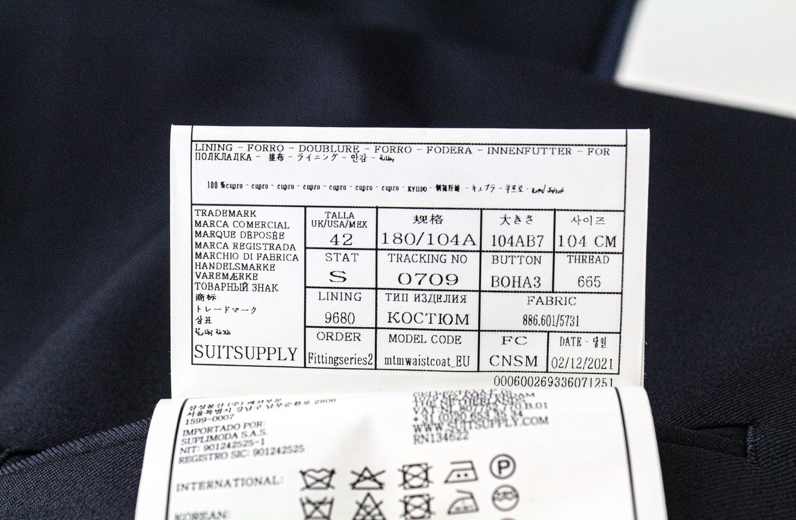 SUITSUPPLY Ferrara Men's Waistcoat UK42S Navy Wool Single-Breasted Classic