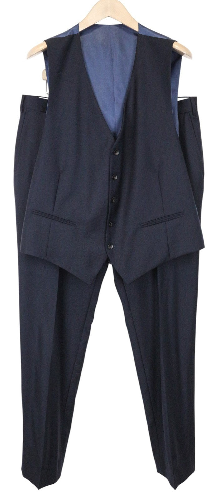 SUITSUPPLY Ferrara Men's Suit UK46R Navy Blue Wool 2 Piece Trousers Waistcoat