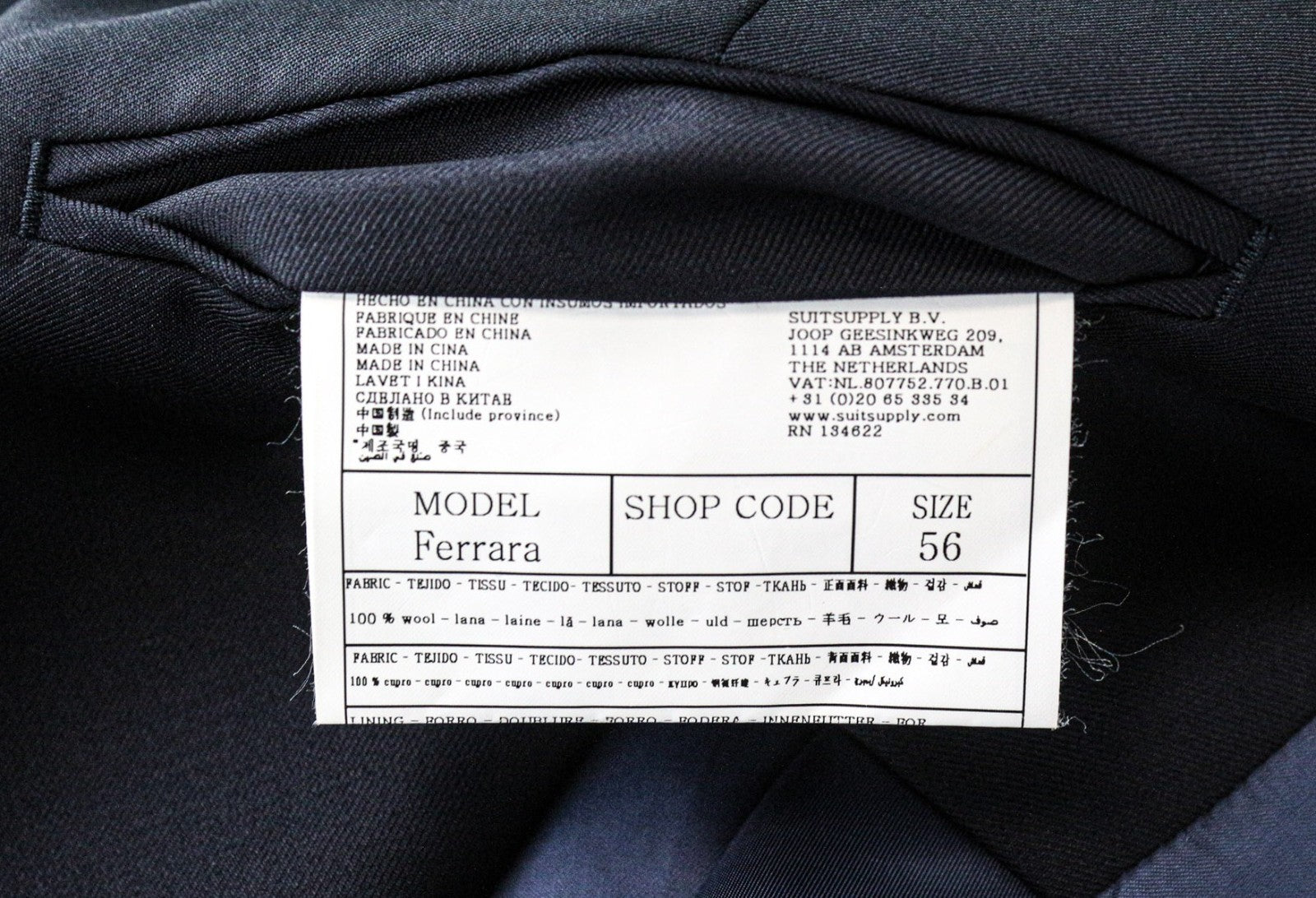 SUITSUPPLY Ferrara Men's Suit UK46R Navy Blue Wool 2 Piece Trousers Waistcoat