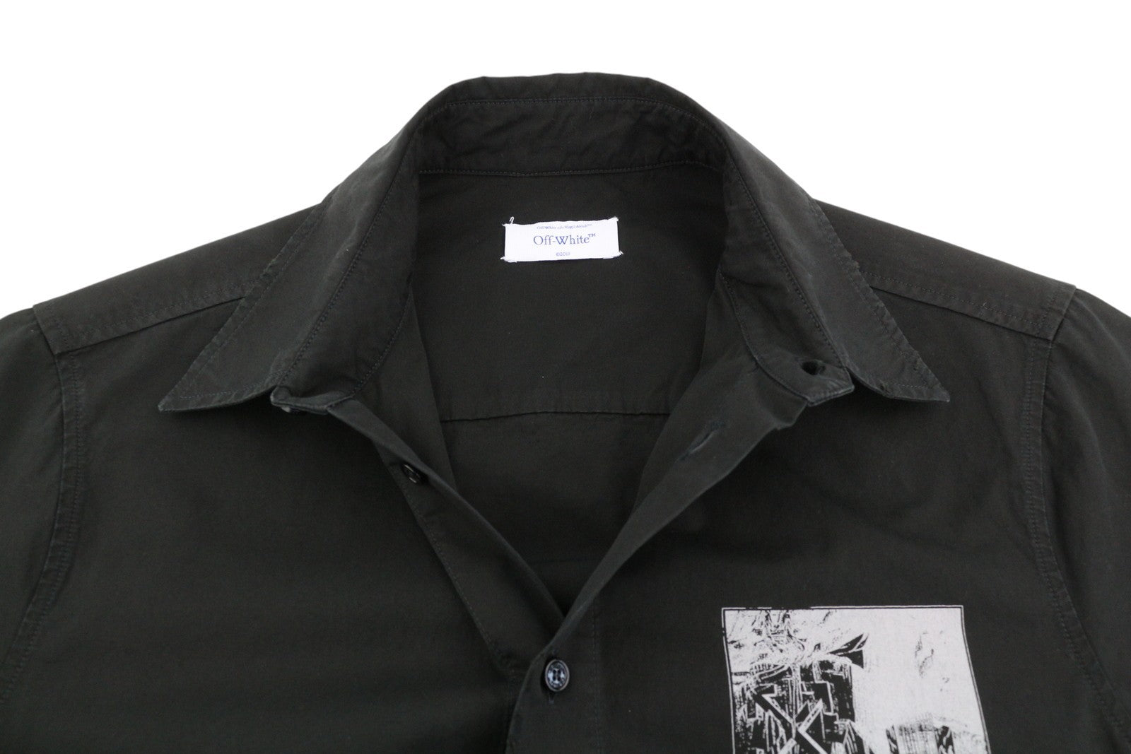 OFF-WHITE VIRGIL ABLOH Emblem Popl Slim Bowling Men Shirt 46 Black F25 RRP845