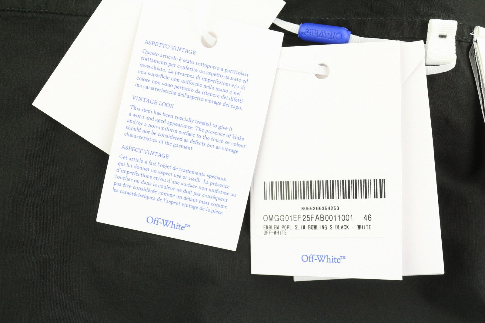 OFF-WHITE VIRGIL ABLOH Emblem Popl Slim Bowling Men Shirt 46 Black F25 RRP845