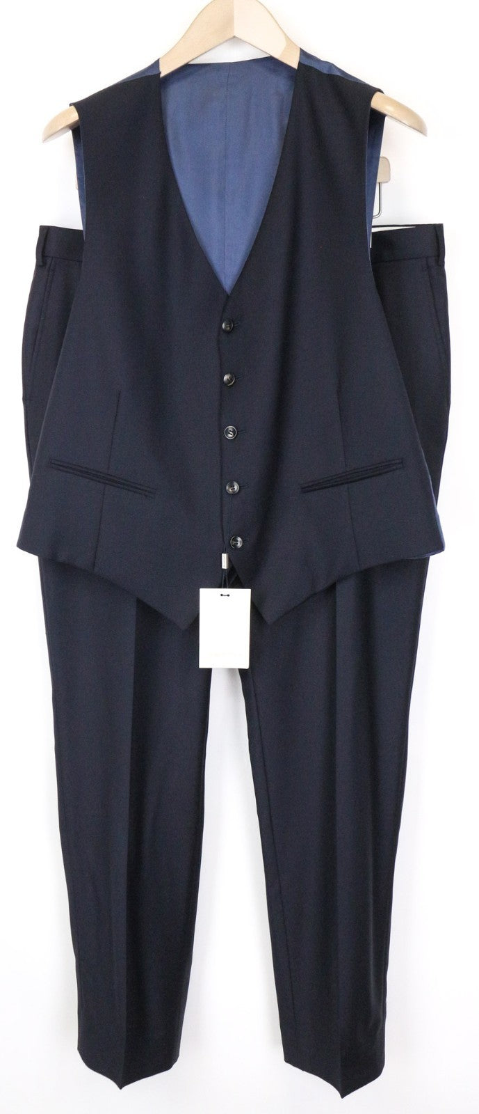 SUITSUPPLY Ferrara Men's Suit UK44S Navy Wool Lined 2 Piece Waistcoat Trousers