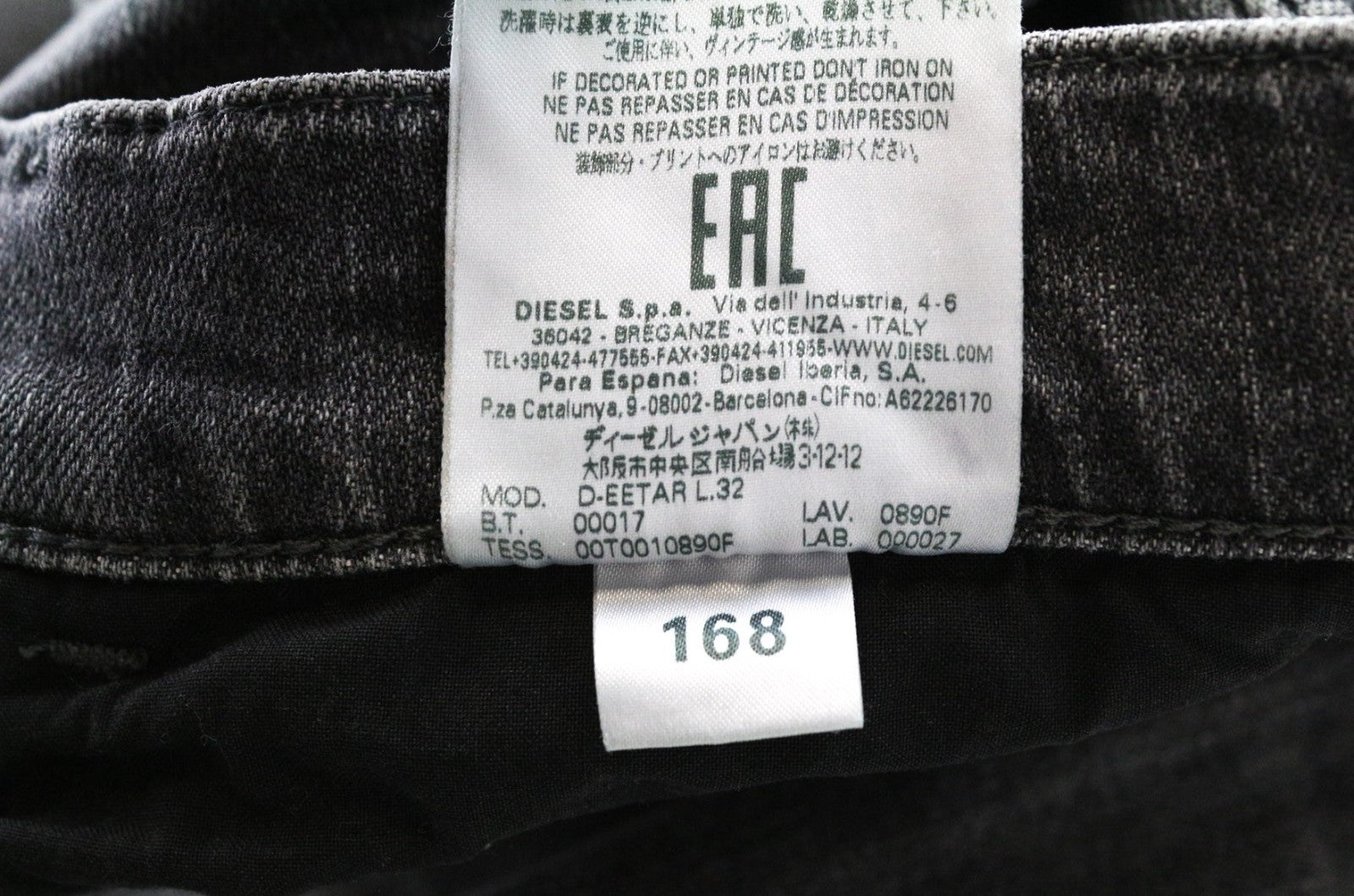 DIESEL D-Eetar 0890F Men's Jeans W34/L32 Grey Ripped Cotton Stretch Tapered