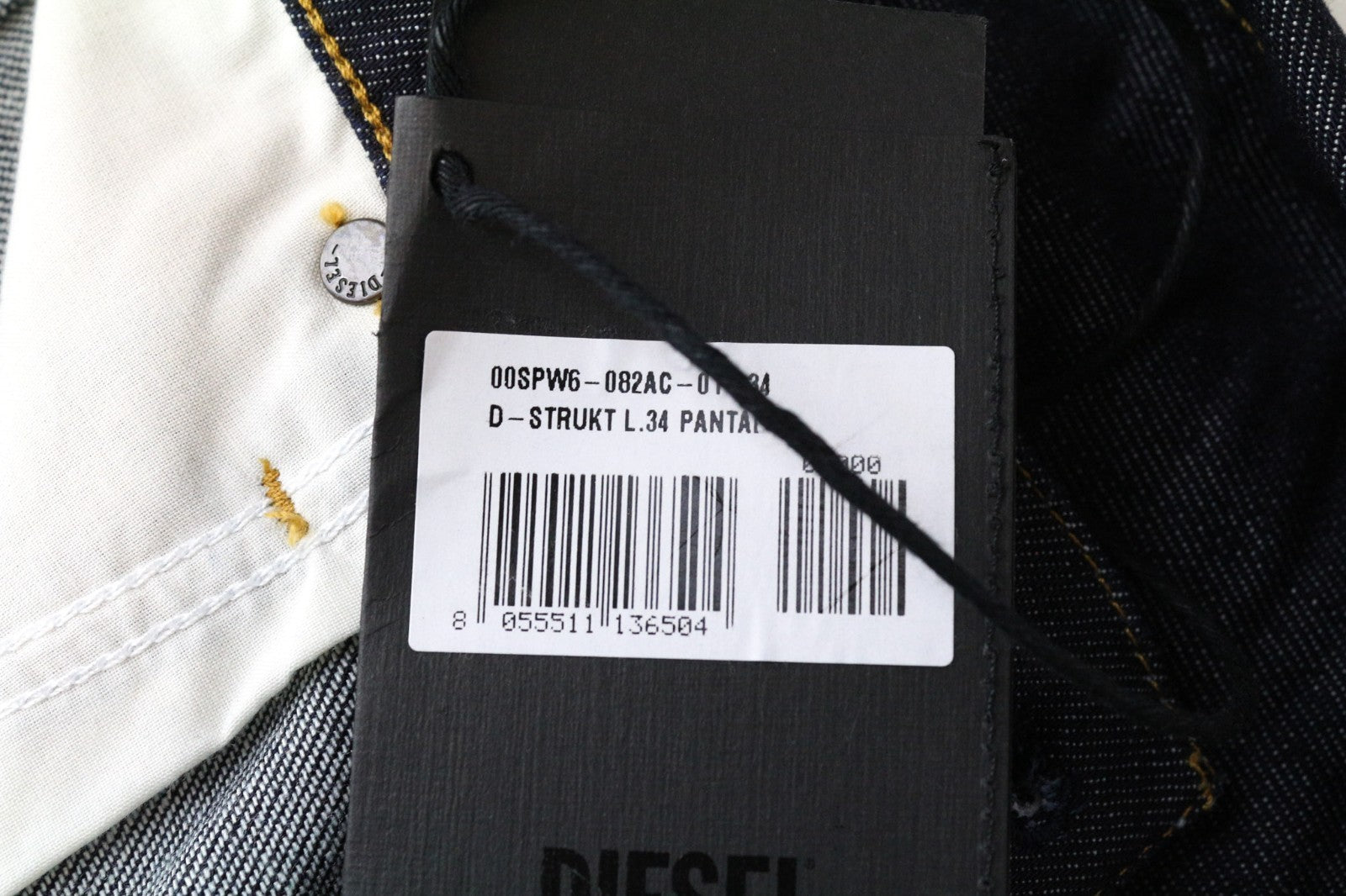 DIESEL D-Strukt 082AC Men's Jeans W34/L34 Dark Blue Cotton Stretch Tapered Fit