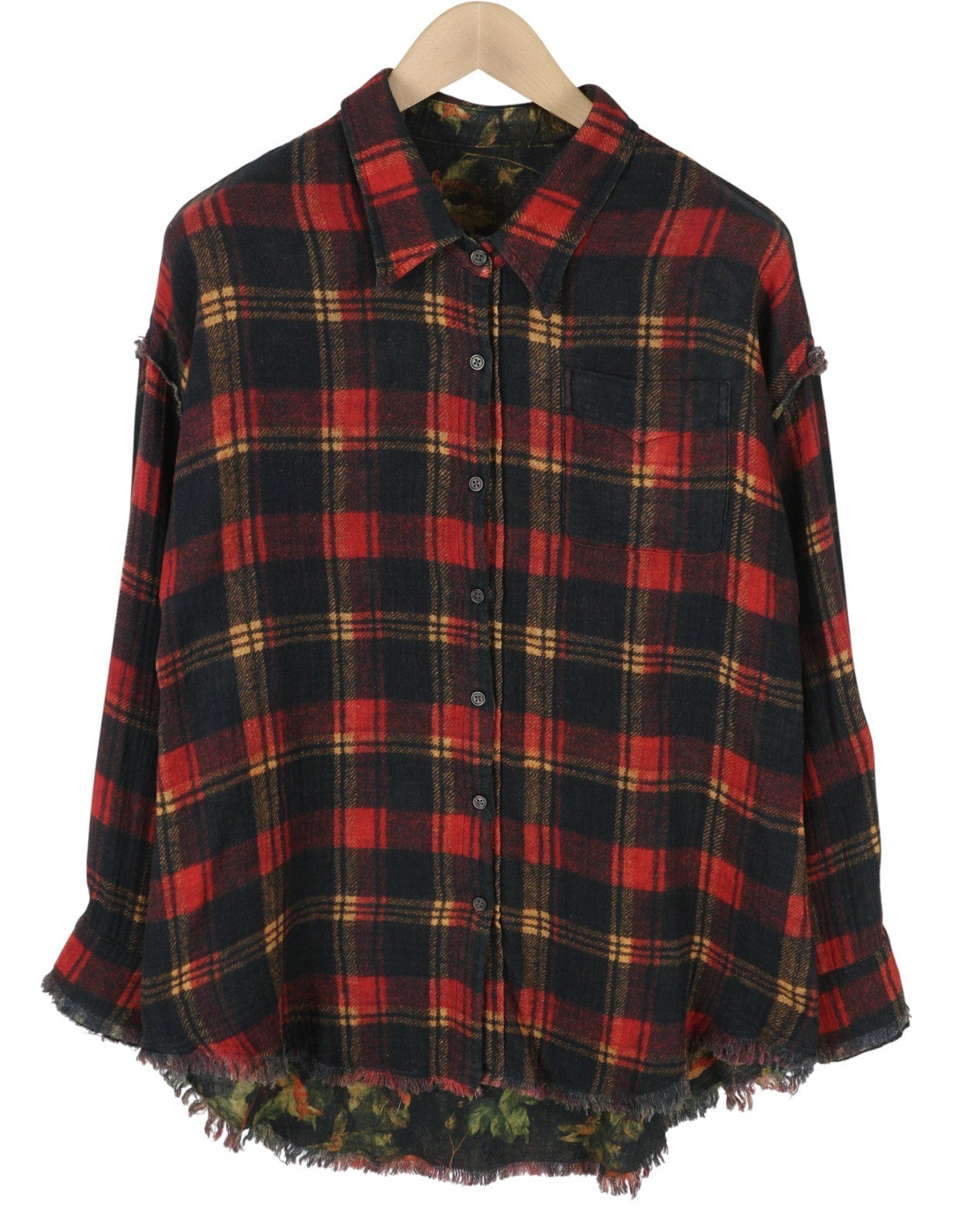 R13 Reversible Drop Neck Women Shirt XS Patterned Oversize Distress FW25 RRP1045