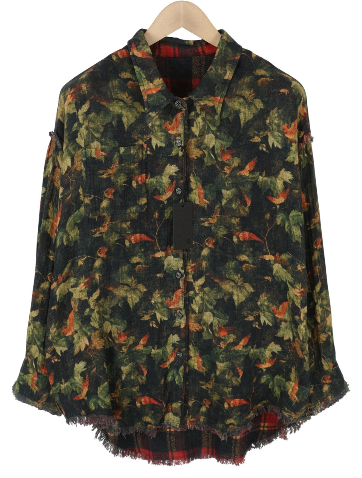 R13 Reversible Drop Neck Women Shirt XS Patterned Oversize Distress FW25 RRP1045