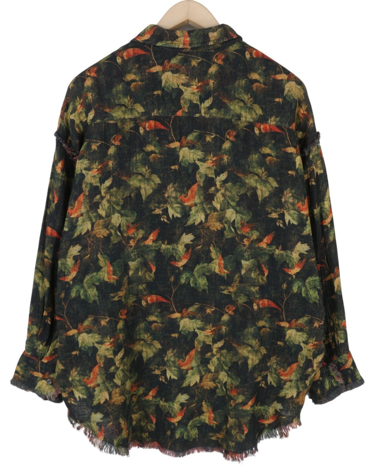 R13 Reversible Drop Neck Women Shirt XS Patterned Oversize Distress FW25 RRP1045