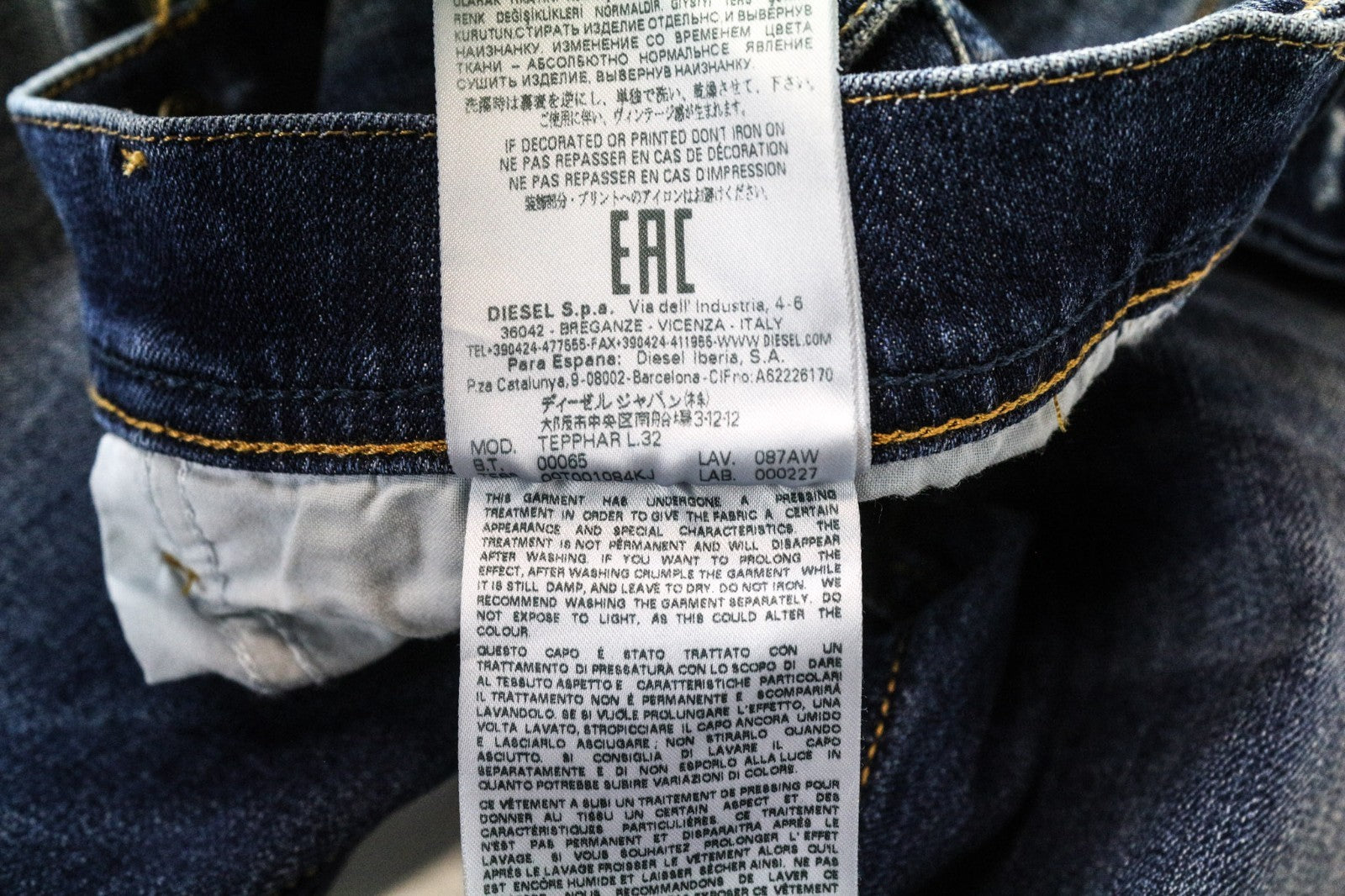 DIESEL Tepphar 087AW Men's Jeans W28/L32 Blue Cotton Slim Carrot Wash Stretch