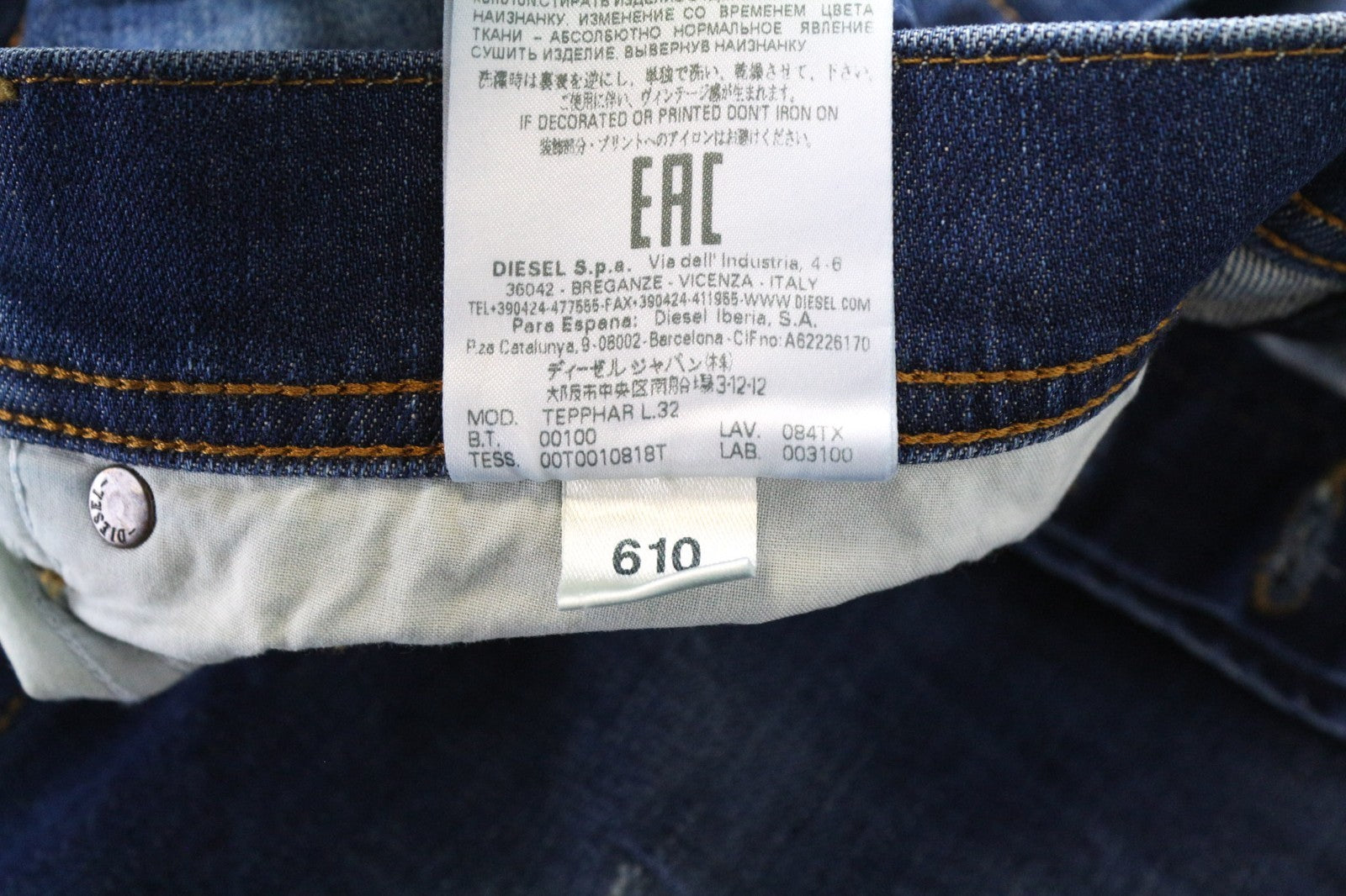 DIESEL Tepphar 084TX Men's Jeans W28/L32 Ripped Carrot Slim Fit Blue Stretch