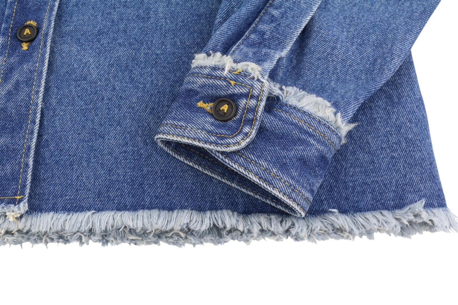 ALANUI Pacific Roads Cropped Denim Women Shirt M Blue Distressed Hems RRP815