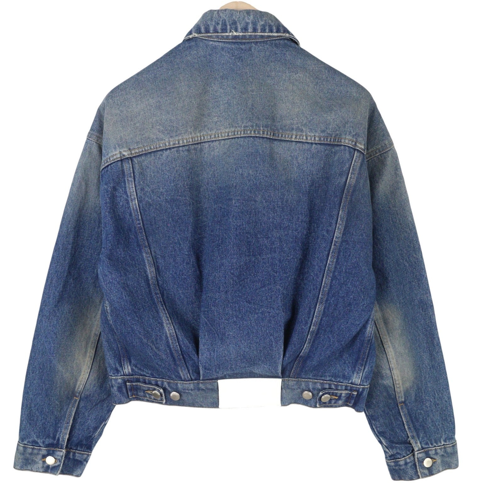 AMBUSH Cropped Denim Women Jacket S Blue Faded Button Aged Look Oversize Trucker