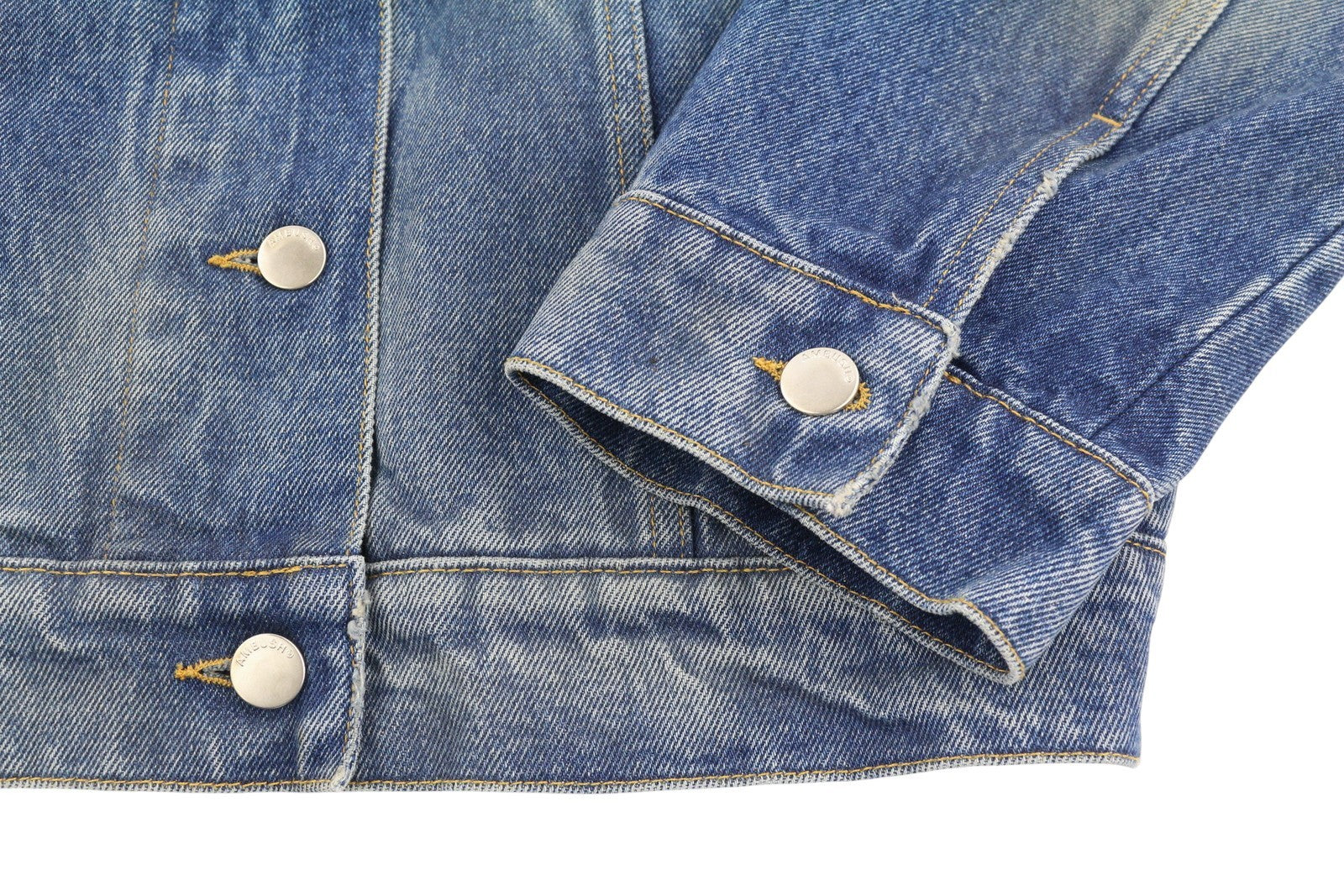 AMBUSH Cropped Denim Women Jacket S Blue Faded Button Aged Look Oversize Trucker