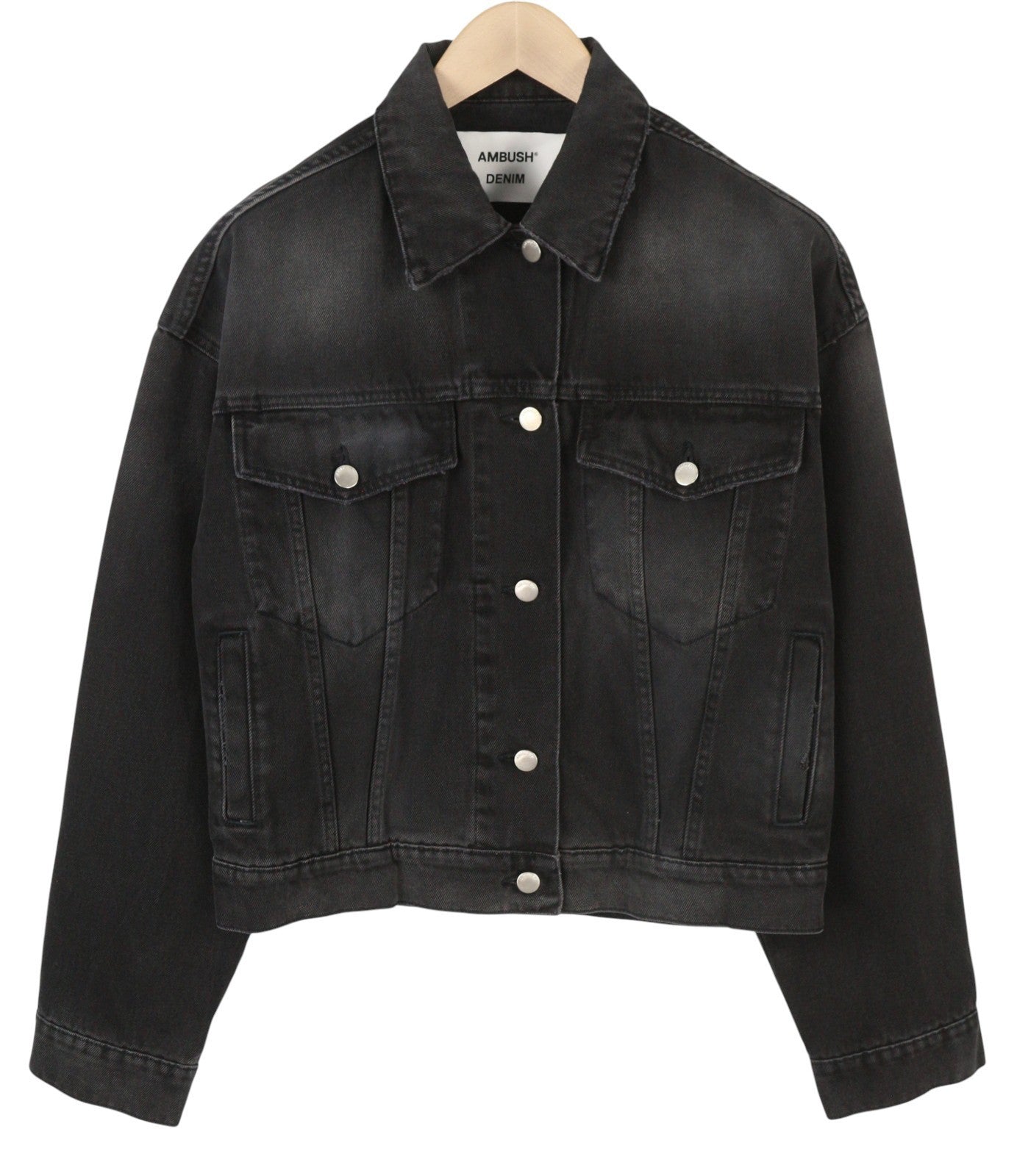 AMBUSH Cropped Denim Women Jacket S Blue Faded Button Loose Oversized Trucker