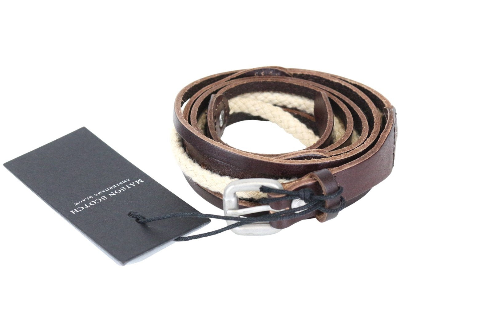 MAISON SCOTCH Women's Belt ~107cm Dark Brown Braided Buckled Casual Accessory