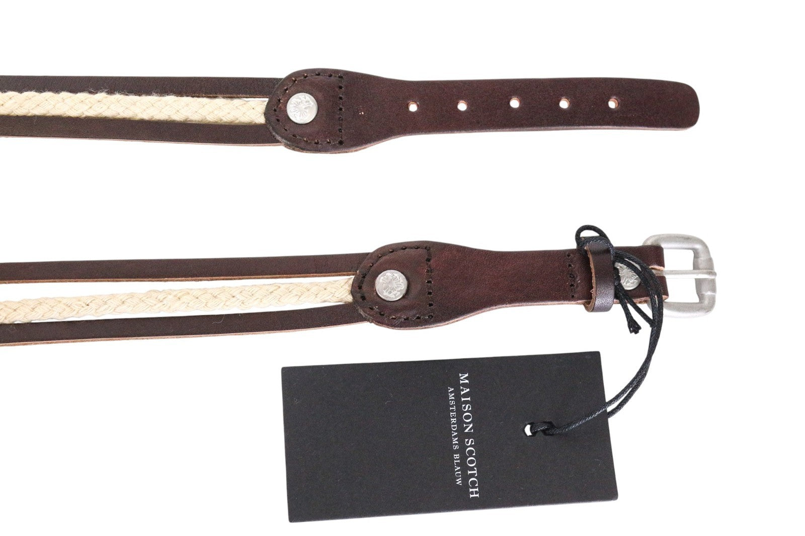 MAISON SCOTCH Women's Belt ~107cm Dark Brown Braided Buckled Casual Accessory