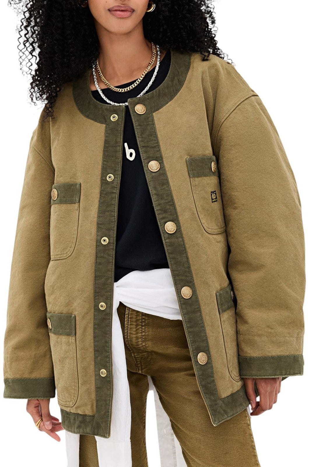 R13 Cord Trimmed Chore Women Jacket M Dusky Tan Canvas Oversized FW25 RRP1699