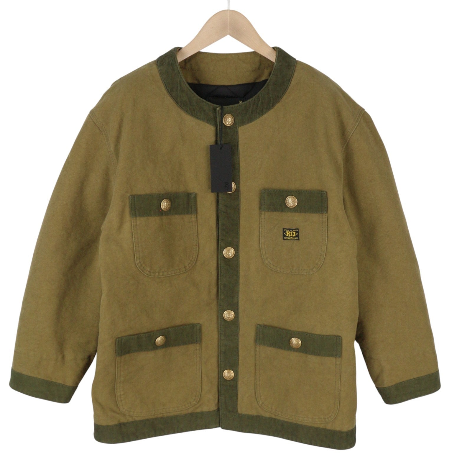 R13 Cord Trimmed Chore Women Jacket M Dusky Tan Canvas Oversized FW25 RRP1699