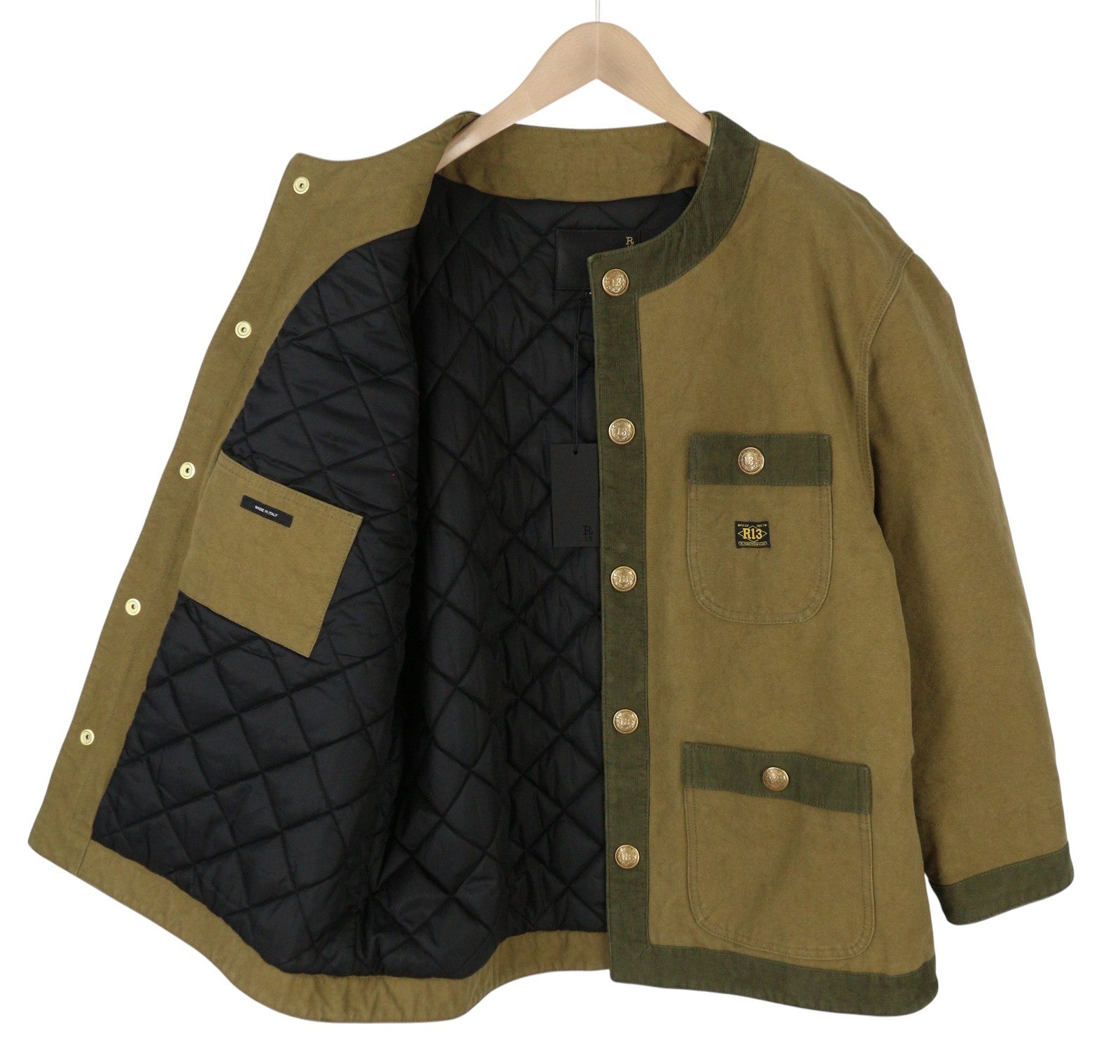 R13 Cord Trimmed Chore Women Jacket M Dusky Tan Canvas Oversized FW25 RRP1699