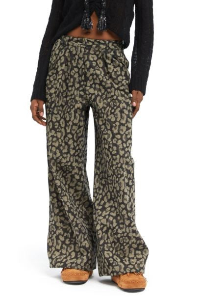 ALANUI Seattle Jungle Wide Leg Denim Women Trousers W25 Leopard Pleat RRP750