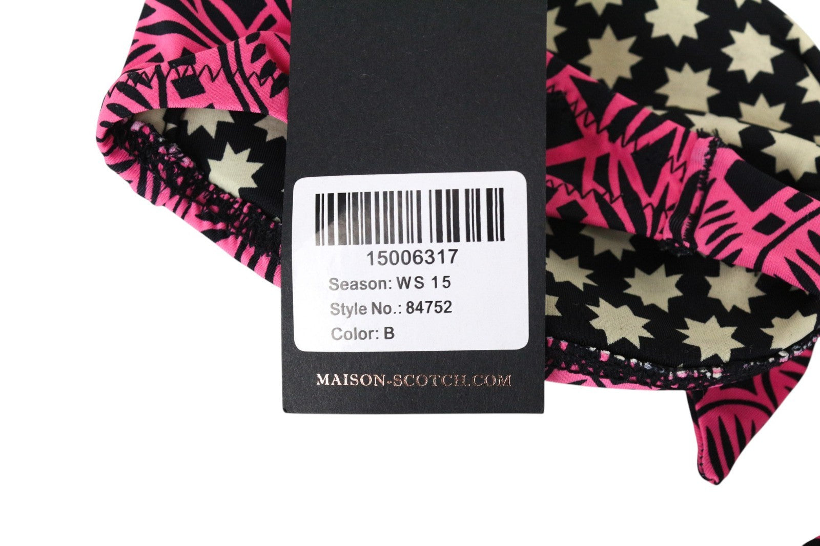 MAISON SCOTCH Women's Bikini Top ~XS/S Pink Pattern Bandeau Swimwear Tie Strap