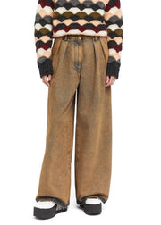 ALANUI Desert Rose Wide Leg Women Jeans W27 Pleat Overdyed Apricot Denim RRP550