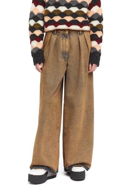 ALANUI Desert Rose Wide Leg Women Jeans W27 Pleat Overdyed Apricot Denim RRP550