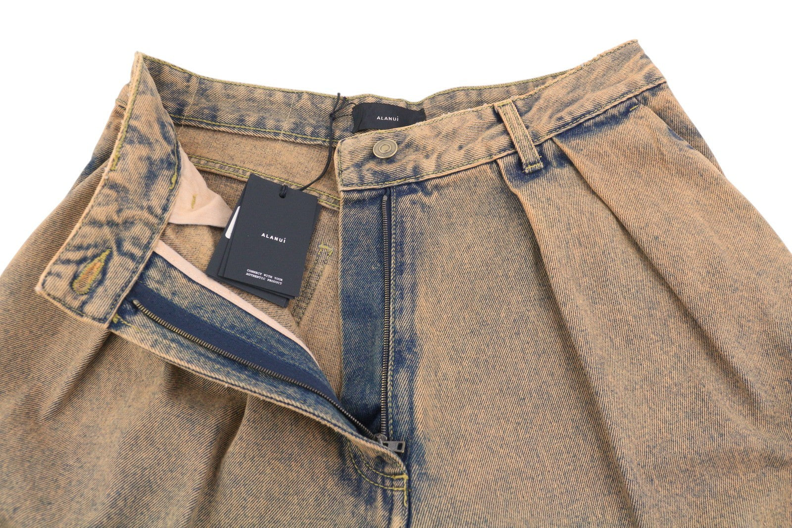 ALANUI Desert Rose Wide Leg Women Jeans W27 Pleat Overdyed Apricot Denim RRP550