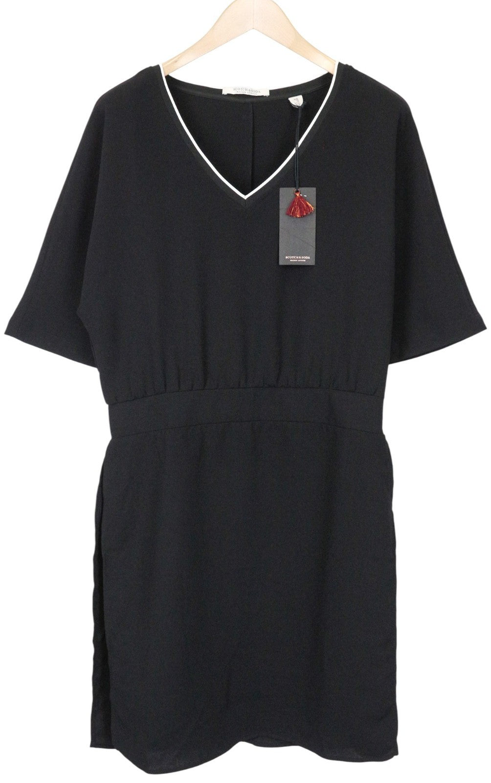 MAISON SCOTCH Women's Dress M Black V-Neck Short Sleeve Casual Lined Short