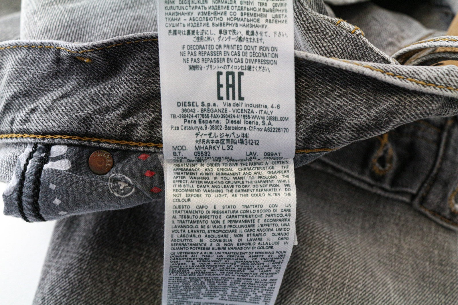 DIESEL Mharky 089AT Men's Jeans W32/L32 Grey Distressed Pure Cotton Slim Fit