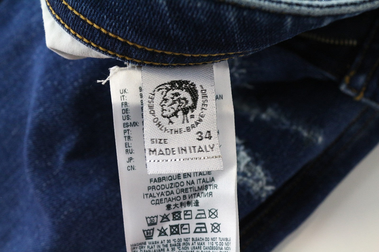 DIESEL Thommer 0870F Men's Jeans W34 Blue Distressed Slim Fit Cotton Stretch