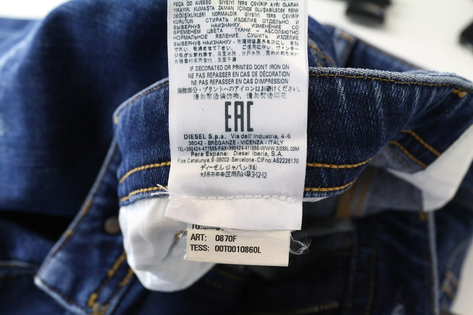 DIESEL Thommer 0870F Men's Jeans W34 Blue Distressed Slim Fit Cotton Stretch