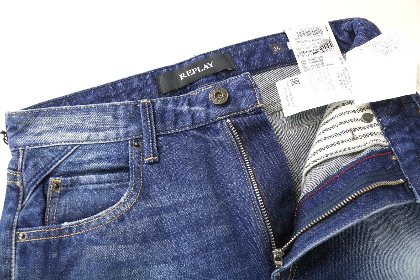 REPLAY Jacksy Women's Jeans W24/L30 Blue Straight Fit Washed Pure Cotton