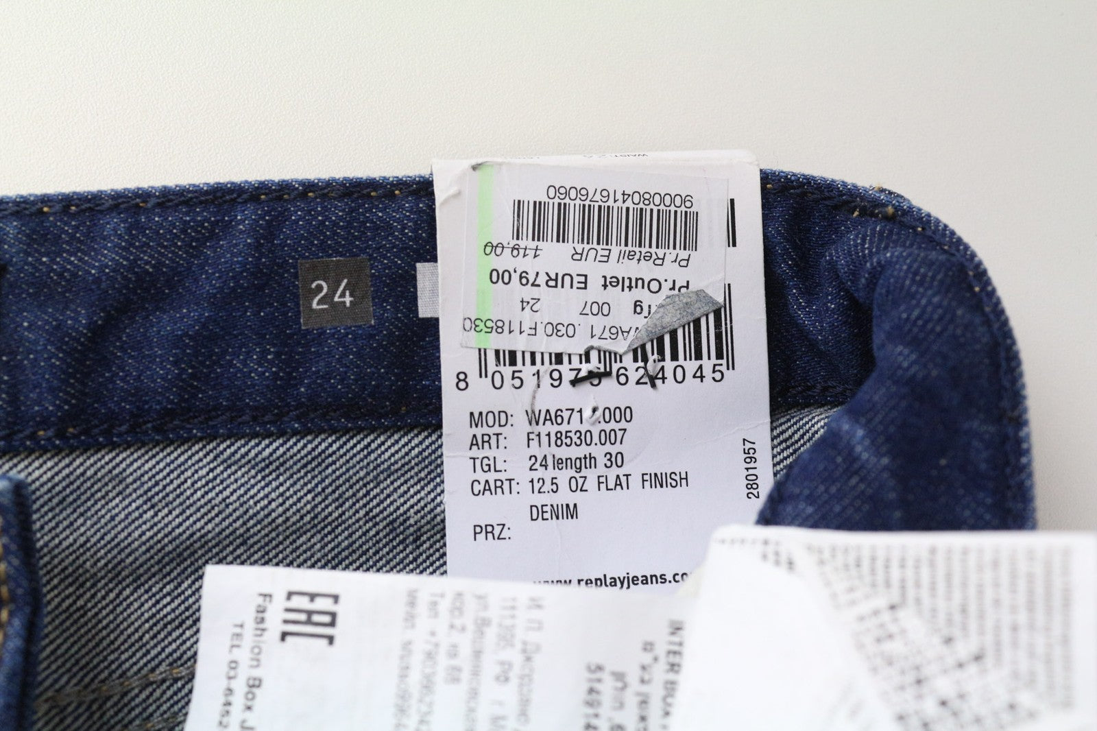 REPLAY Jacksy Women's Jeans W24/L30 Blue Straight Fit Washed Pure Cotton