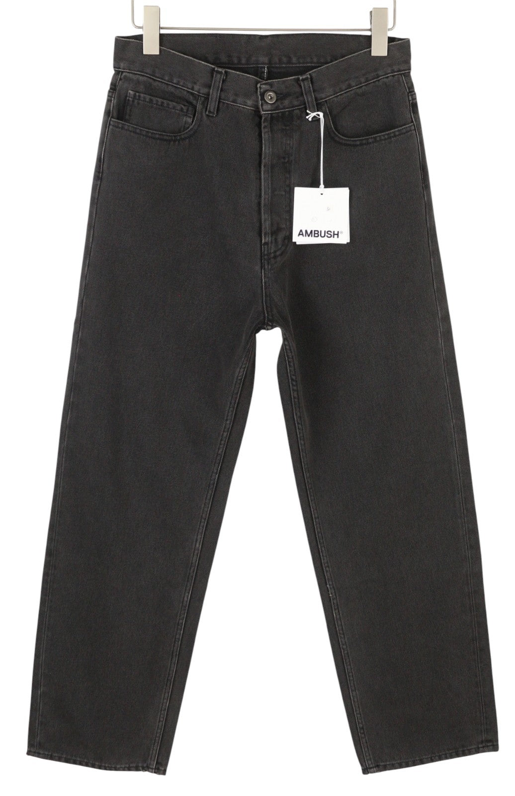 AMBUSH Men Jeans W31 Denim Black Relaxed Fit Button Fly 5-Pockets Design Logo