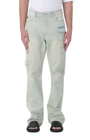 AMBUSH Slim Denim Cargo Men Jeans W32 Light Blue Faded Distress Regular RRP920