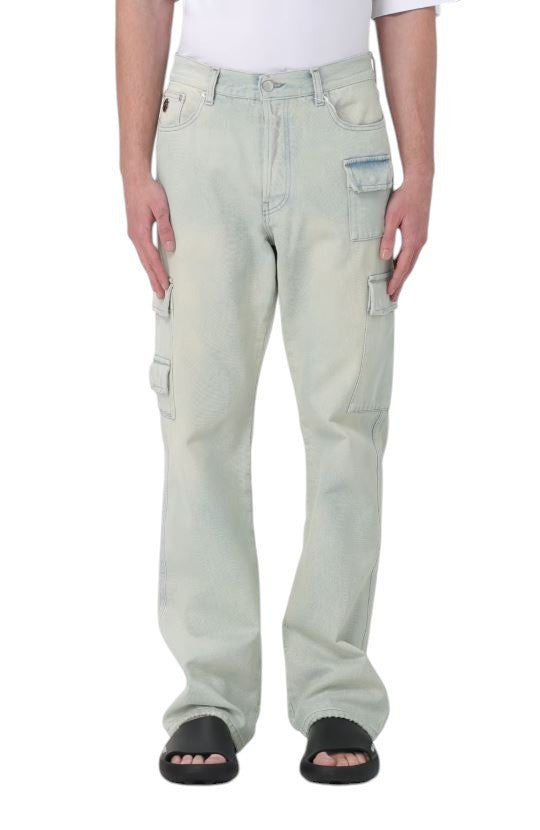 AMBUSH Slim Denim Cargo Men Jeans W32 Light Blue Faded Distress Regular RRP920