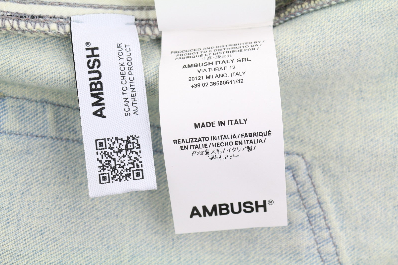AMBUSH Slim Denim Cargo Men Jeans W32 Light Blue Faded Distress Regular RRP920