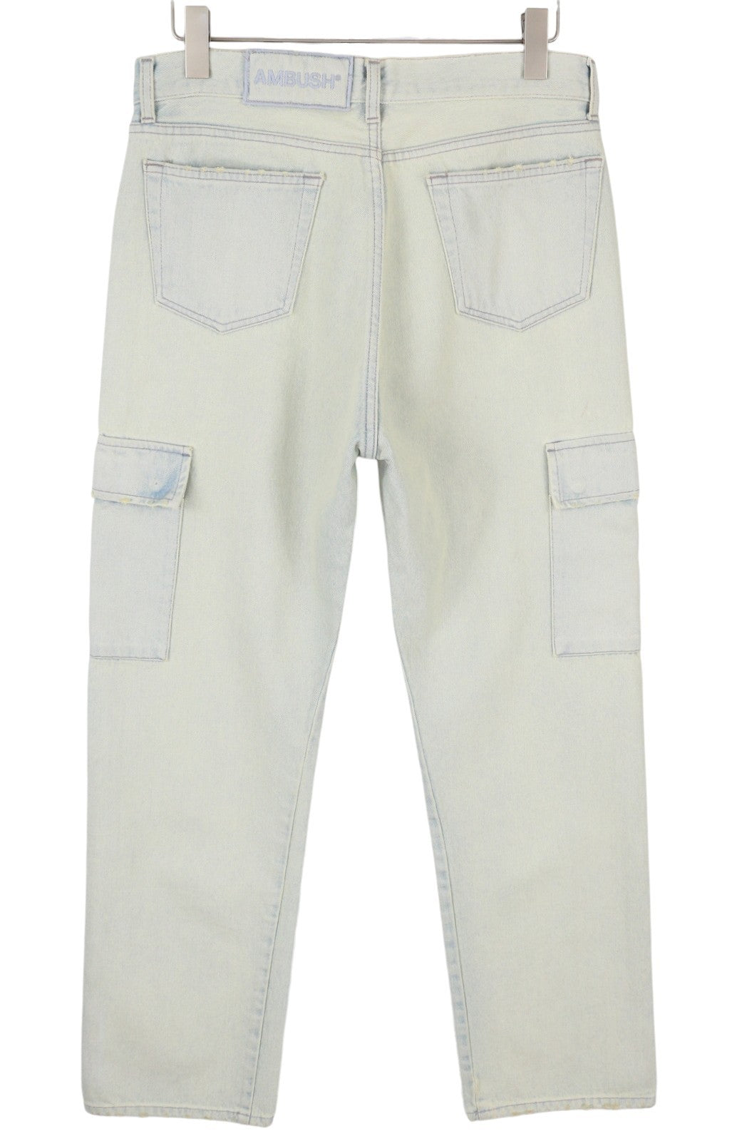 AMBUSH Slim Denim Cargo Men Jeans W32 Light Blue Faded Distress Regular RRP920