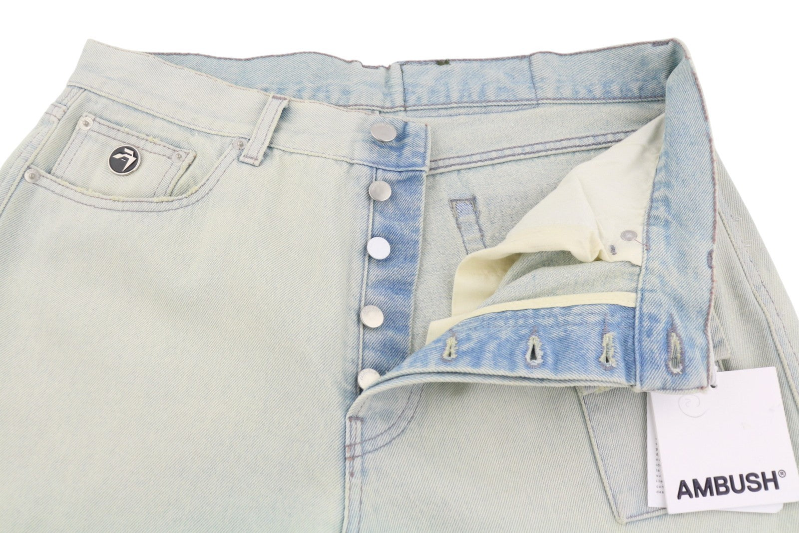 AMBUSH Slim Denim Cargo Men Jeans W32 Light Blue Faded Distress Regular RRP920