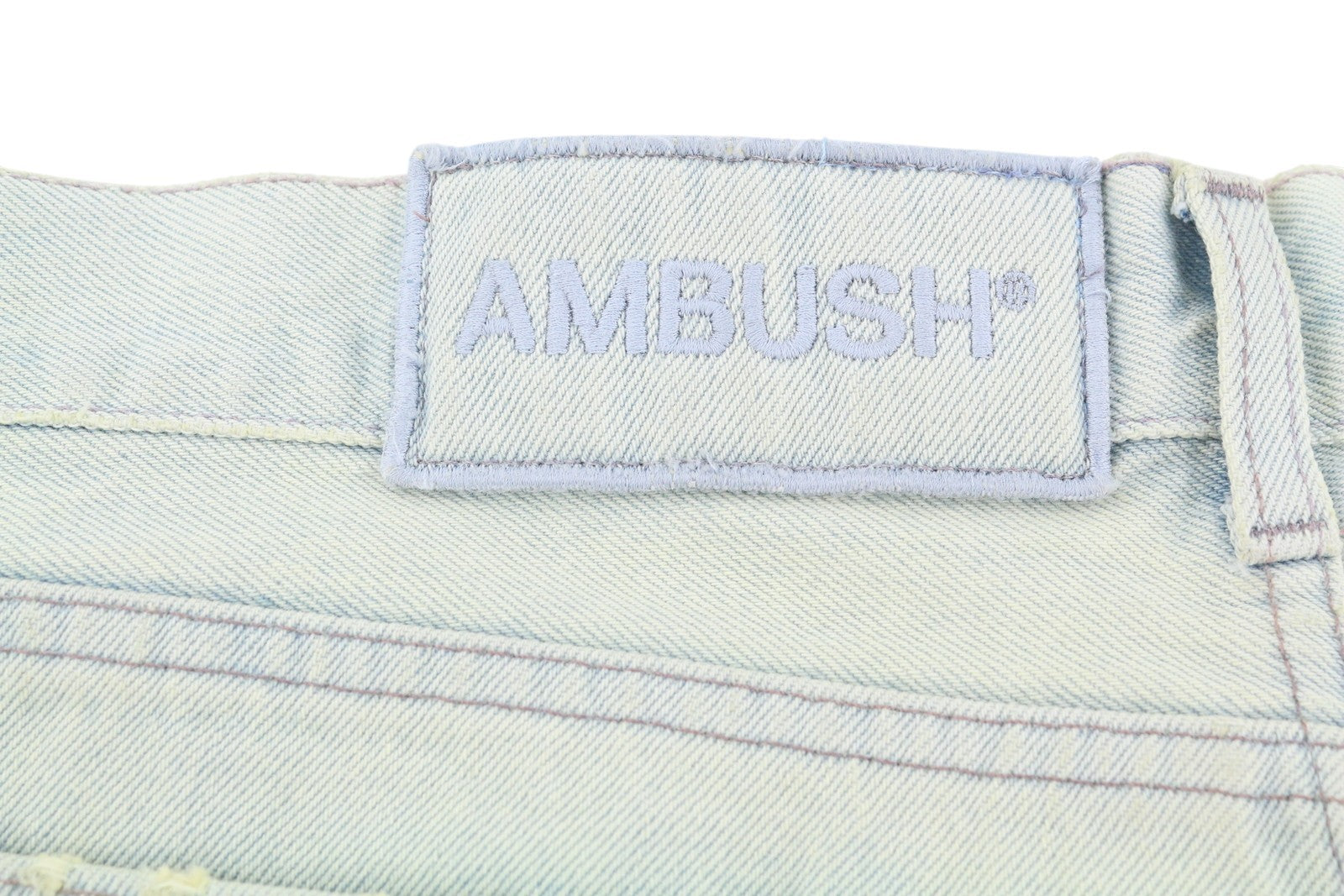 AMBUSH Slim Denim Cargo Men Jeans W32 Light Blue Faded Distress Regular RRP920