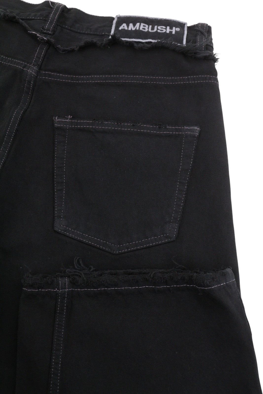 AMBUSH Waist Detail Denim Men Jeans W31 Black Distress Button Fly Logo RRP499