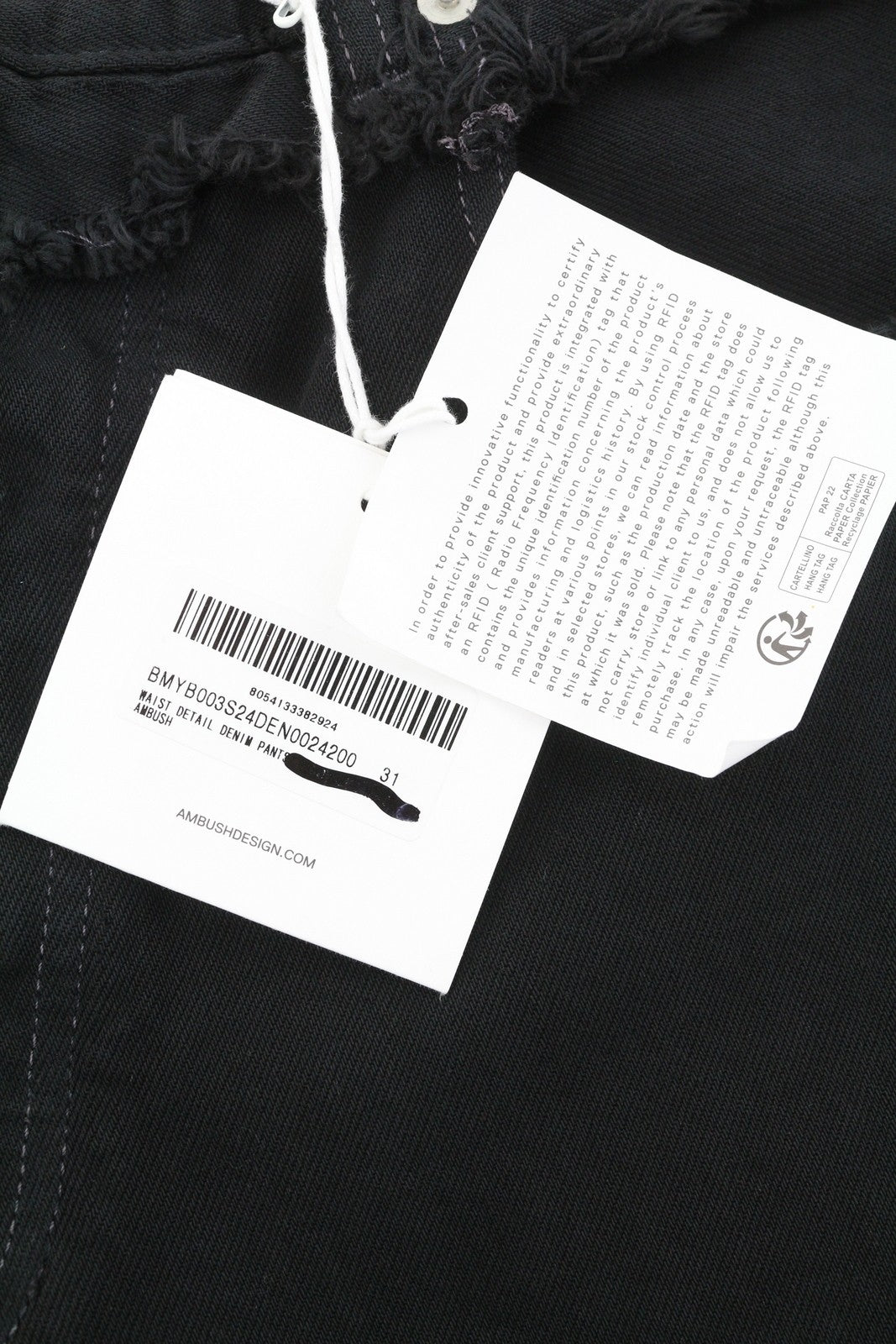 AMBUSH Waist Detail Denim Men Jeans W31 Black Distress Button Fly Logo RRP499