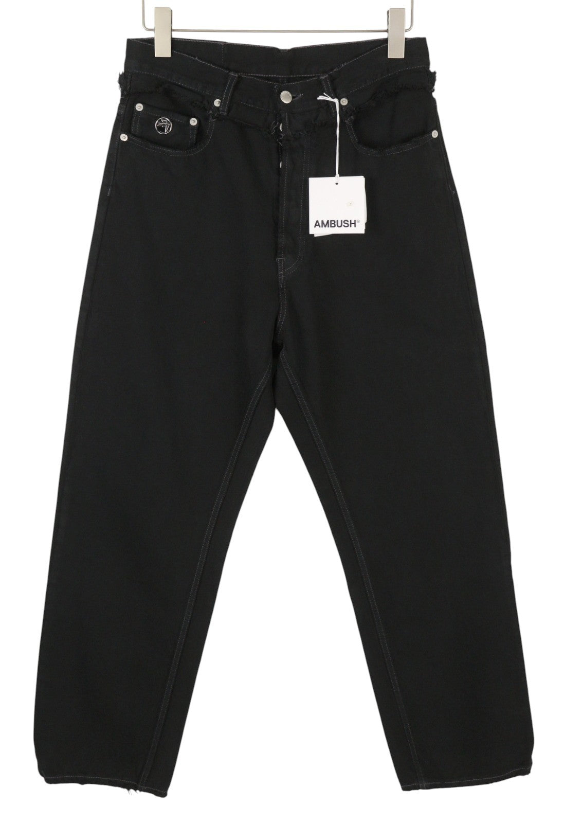 AMBUSH Waist Detail Denim Men Jeans W32 Black Distress Button Fly Logo RRP499