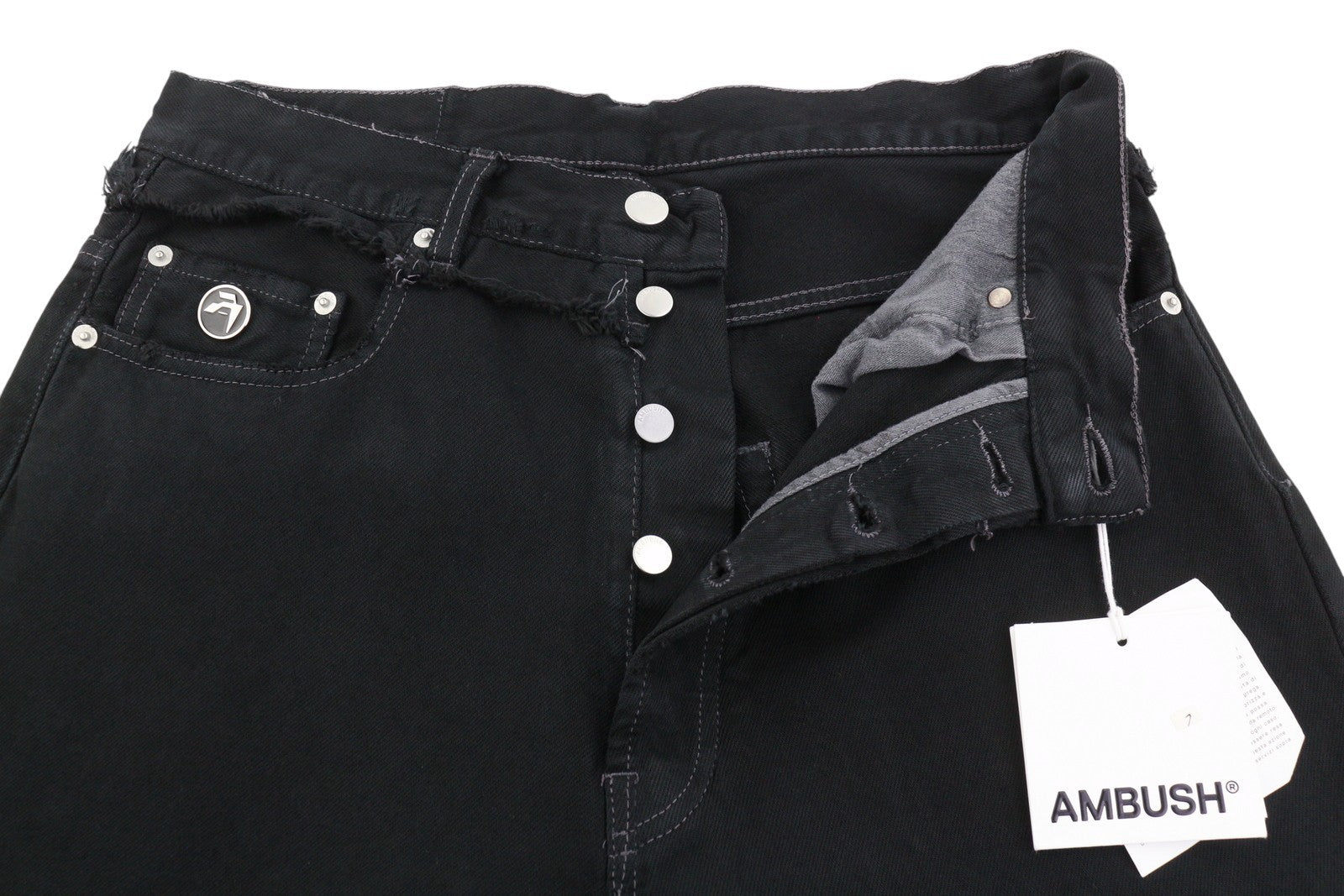 AMBUSH Waist Detail Denim Men Jeans W32 Black Distress Button Fly Logo RRP499